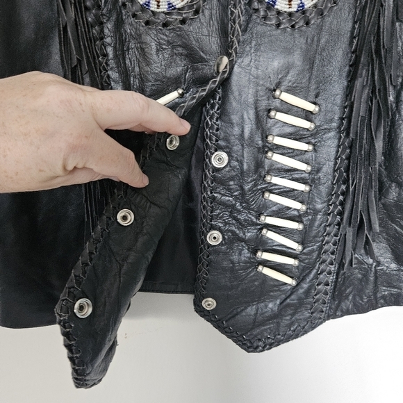 Hot Leather black leather moto fringe vest size XL - Picture 4 of 8